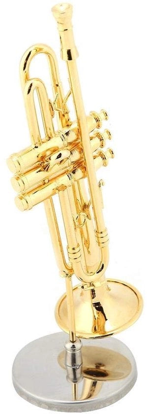 Tromba Miniatura a Corno Dorata - Strumento Musicale Modello - Oggetto Decorativo - Idea Regalo per Amanti della Musica - Incluso Custodia/Supporto - Qualità Professionale