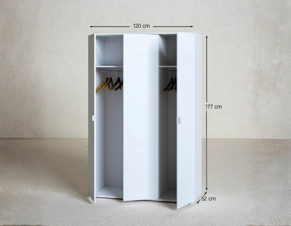 Armadio Dracaena - Guardaroba moderno - 3 anta - Struttura bianca - 2 ripiano incluso - 120 x 52 x 177 cm_