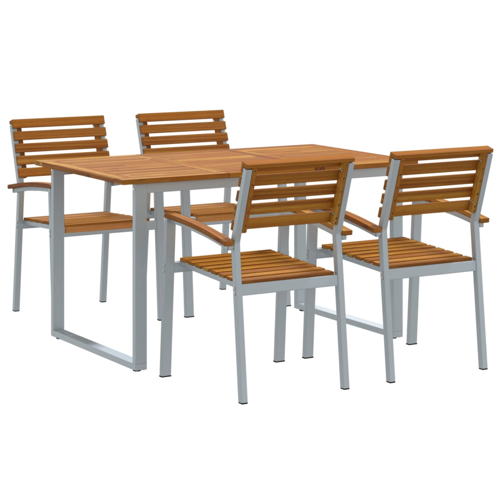 Set da Pranzo per Giardino da 5 Pezzi in Legno di Acacia Solido e Metallo