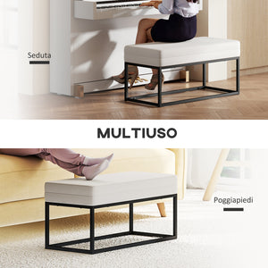 Panca da Ingresso Stile Moderno 94x42x44 cm Cuscino Alto in Tessuto Effetto Velluto Crema