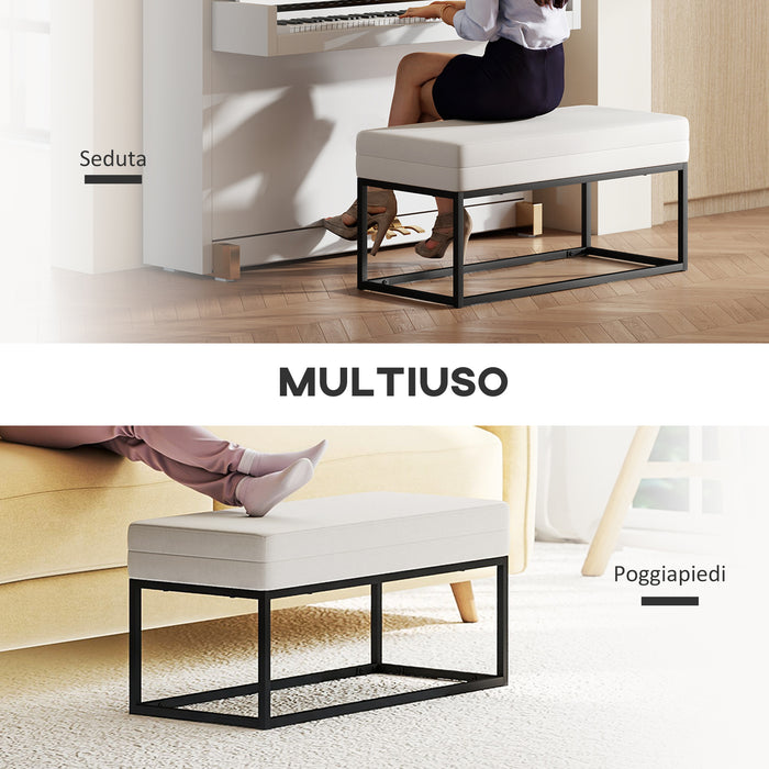 Panca da Ingresso Stile Moderno 94x42x44 cm Cuscino Alto in Tessuto Effetto Velluto Crema