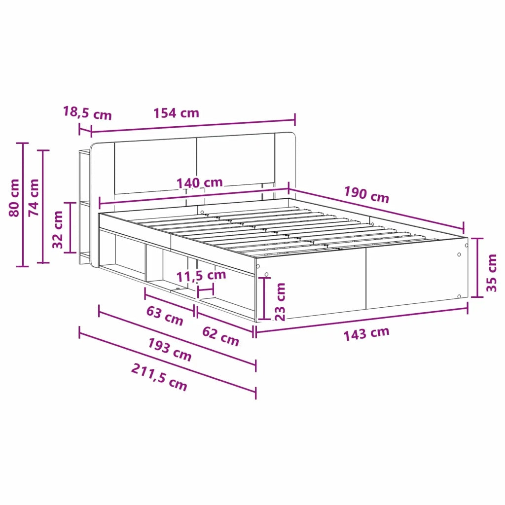 Telaio del letto con storage Grigio Cemento 140 x 190 cm