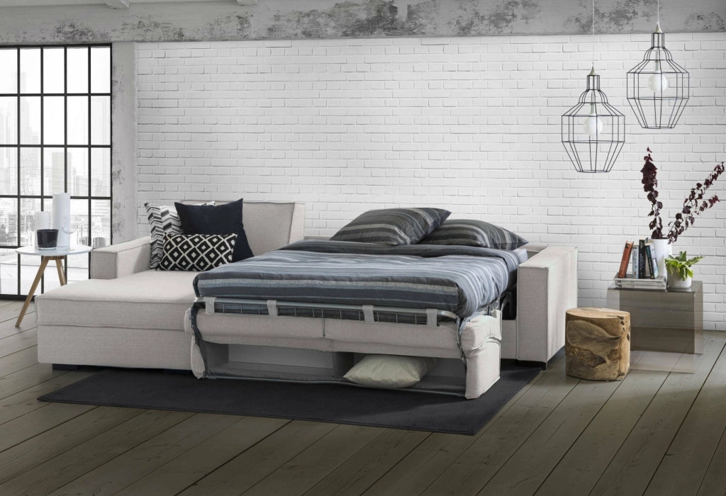 Albenga, Divano Letto con Penisola Sfoderabile Made in Italy, 260x95 cm Grigio