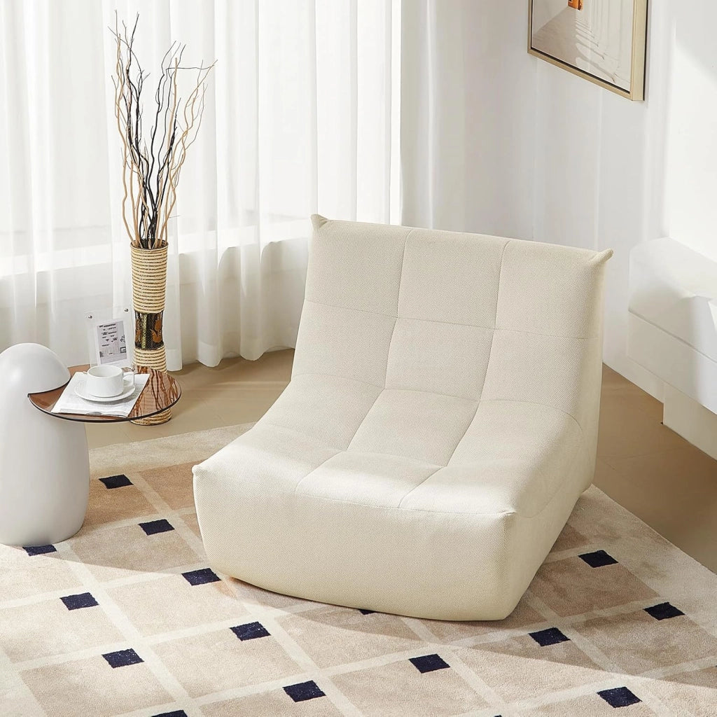 Poltrona Imbottita da Terra, Pouf Poltrona con Schienale, Sfoderabile, per Soggiorno, Camera da Letto, Balcone, 98x84x73 cm, in Spugna, Beige, 0033XXY