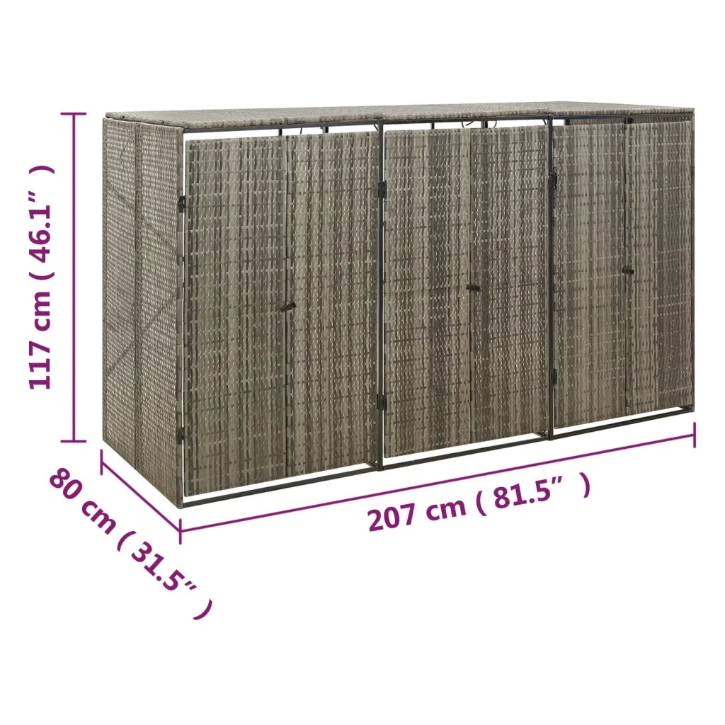 Copribidone Triplo Grigio 207x80x117 cm in Polyrattan CFW3168620