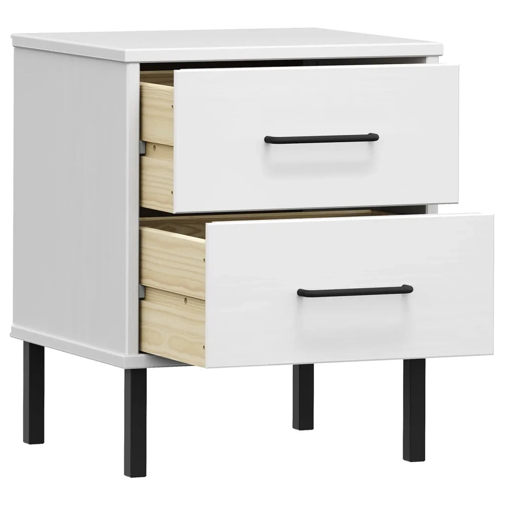 Comodino con Gambe in Metallo Bianco Legno Massello Pino OSLO 350975
