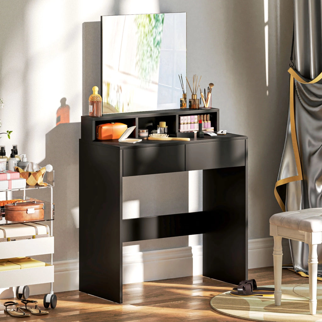 Cassettiera con specchio 2 cassetti 3 compartimenti ¨C zephmum ¨C 38x75x135 cm nero
