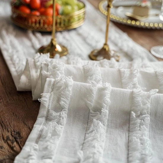 Tessuto Macramè Handicraft - Decorativo - Festivo di 100% Cotone - Sovracciglia - Aria Naturale - Lunghezza 230 cm - Stile Rustico per Feste, Cene e Uso Giornaliero