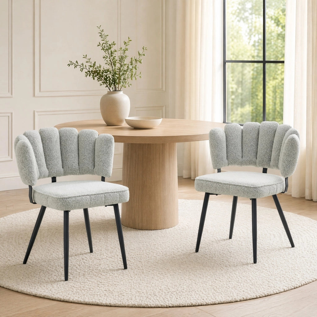 SEDIA Da pranzo Set da 2 pezzi 80 cm Tessuto grigio chiaro e metallo nero