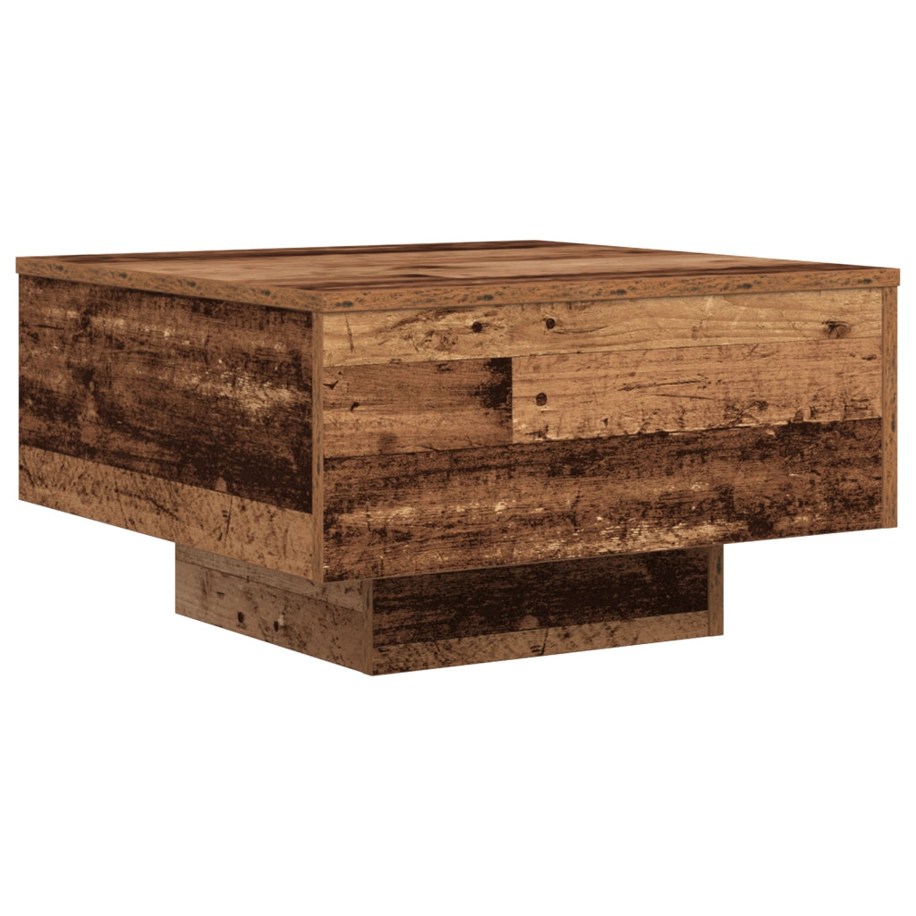 Tavolino da salotto  con luci LED in legno vecchio 55x55x31 cm