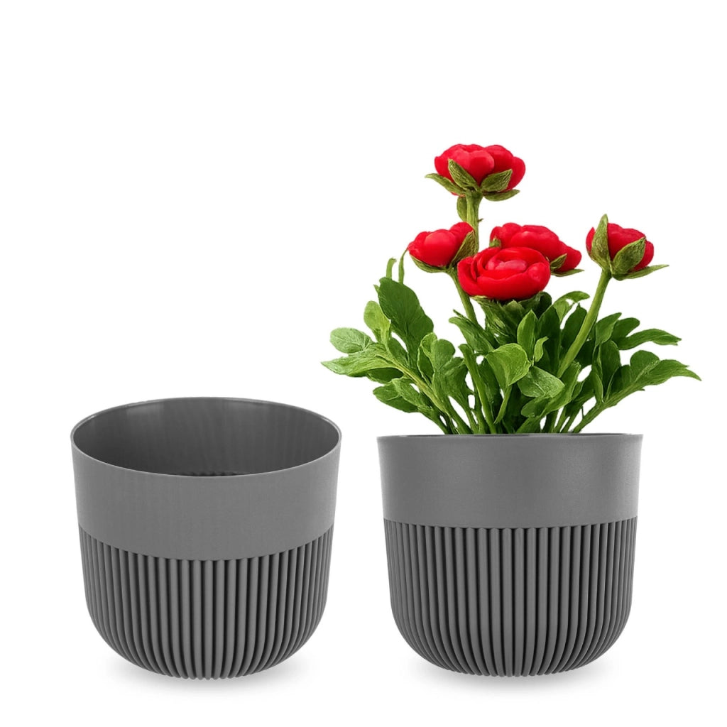 Vaso da fiori KADAX, Coprivaso, 15 cm, Plastica, Rotondo, A coste, Grigio