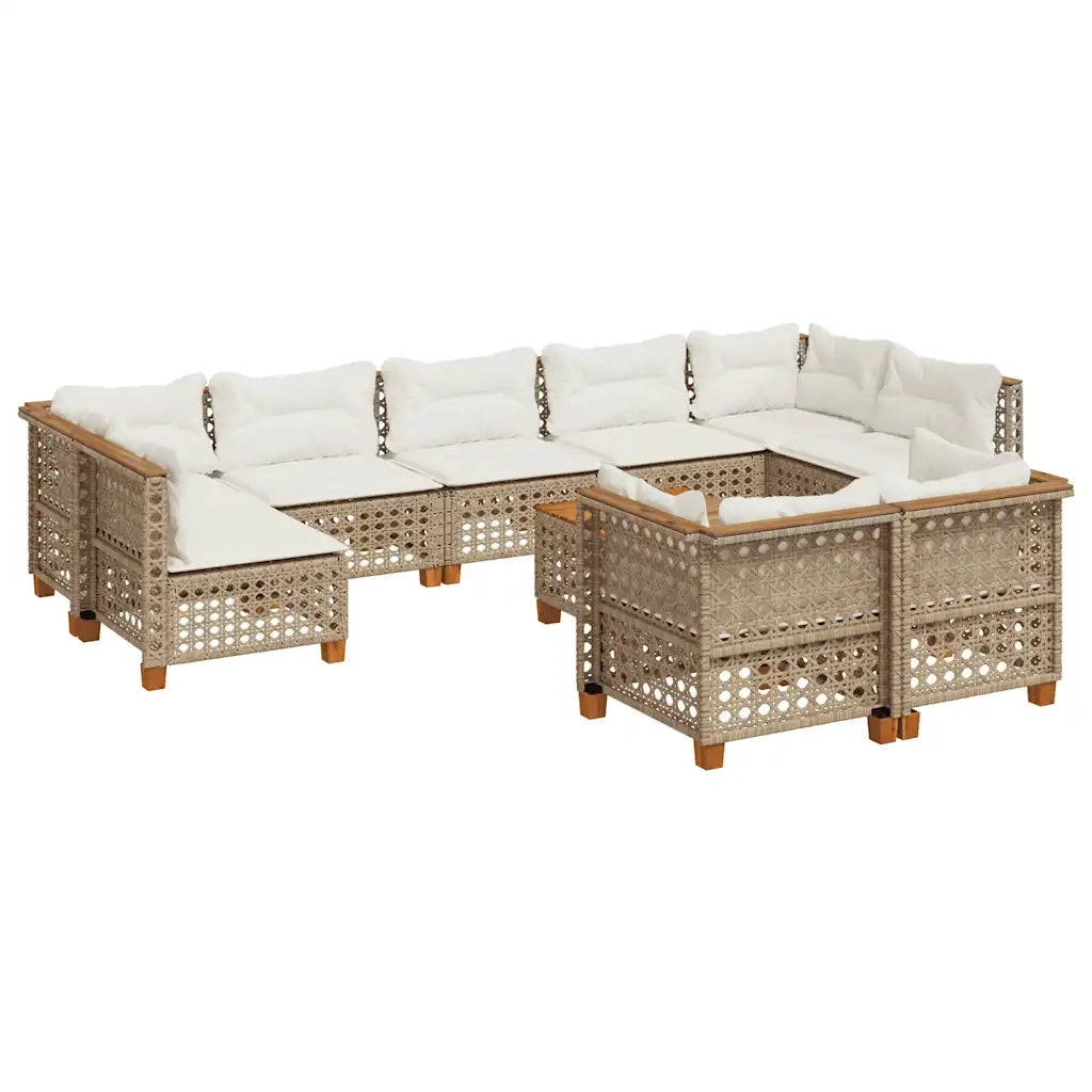 Set Divano da Giardino 10 pz con Cuscini Beige in Polyrattan