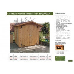 Casetta Ricovero Attrezzi da Giardino in Legno, Doghe Spessore 19 mm. Modello C244/2