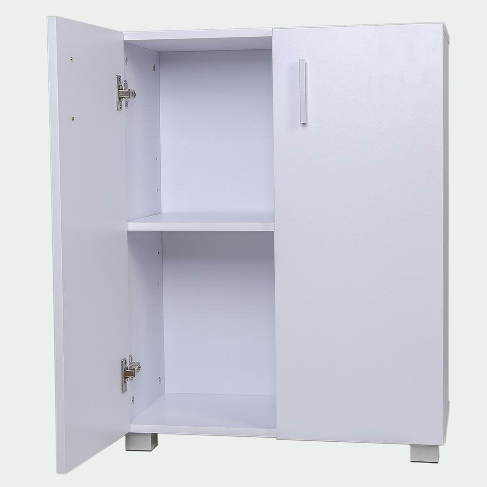 Mobile Madia con Doppia Anta 2 Ripiani Mobiletto Credenza Cucina Bagno Bianco