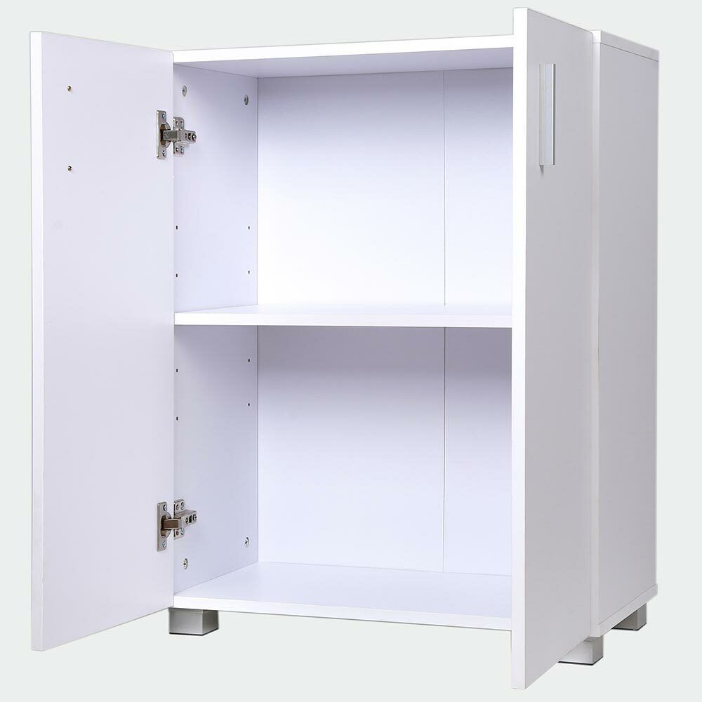 Mobile Madia con Doppia Anta 2 Ripiani Mobiletto Credenza Cucina Bagno Bianco