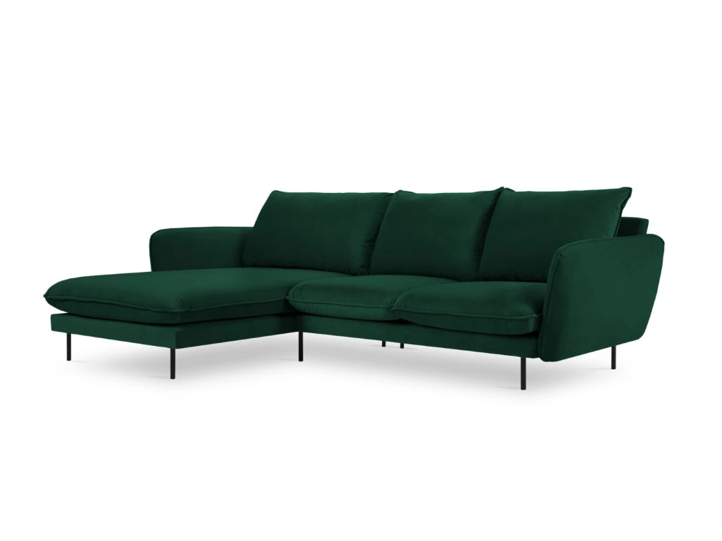 Cosmopolitan Design - Divano angolare sinistro "Vienna" 5 posti in velluto verde bottiglia 