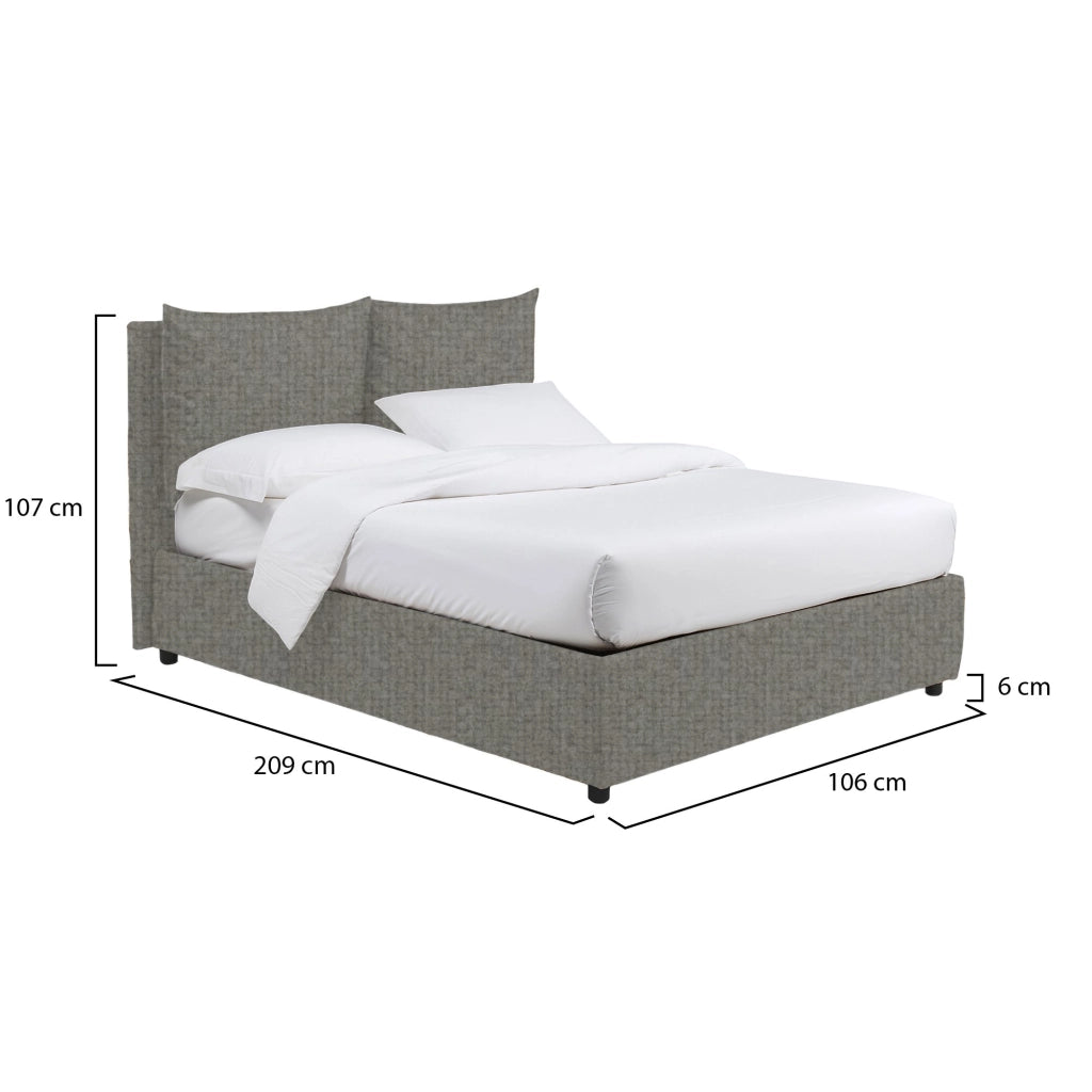 Todmorden, Letto Singolo Sfoderabile Made in Italy, Grigio Cenere