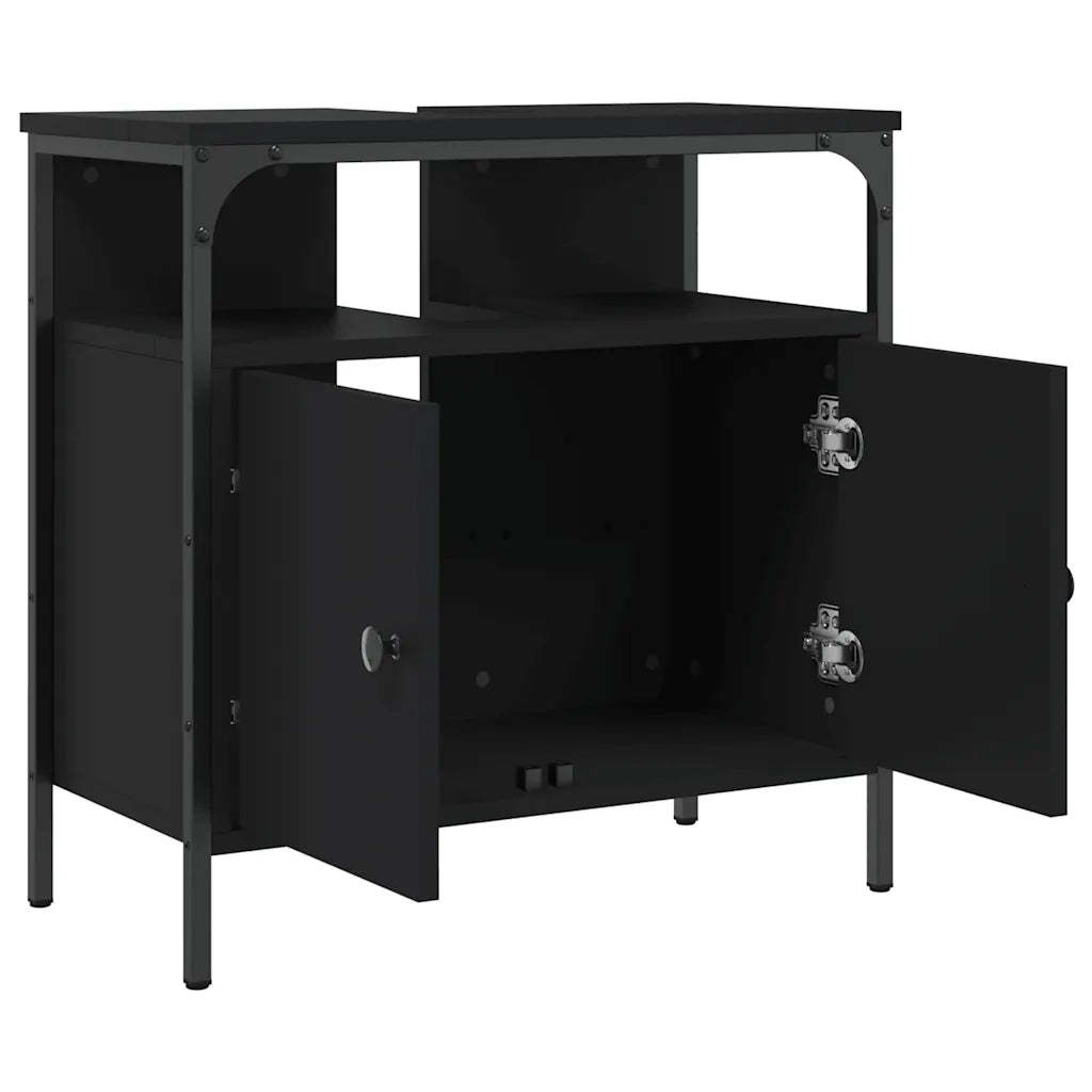 Mobile Lavabo | Armadio Lavabo Bagno Nero 60x30x60 cm in Legno Multistrato