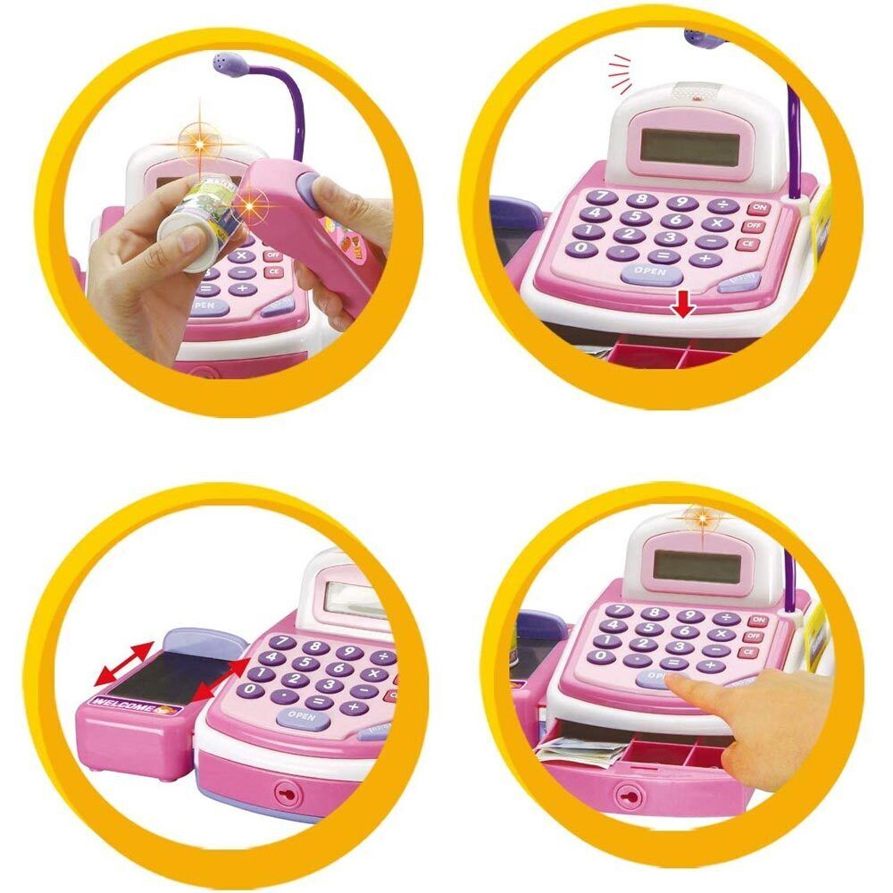 Registratore Cassa Giocattolo Bambini Scanner Microfono e Cestino Gioco Spesa