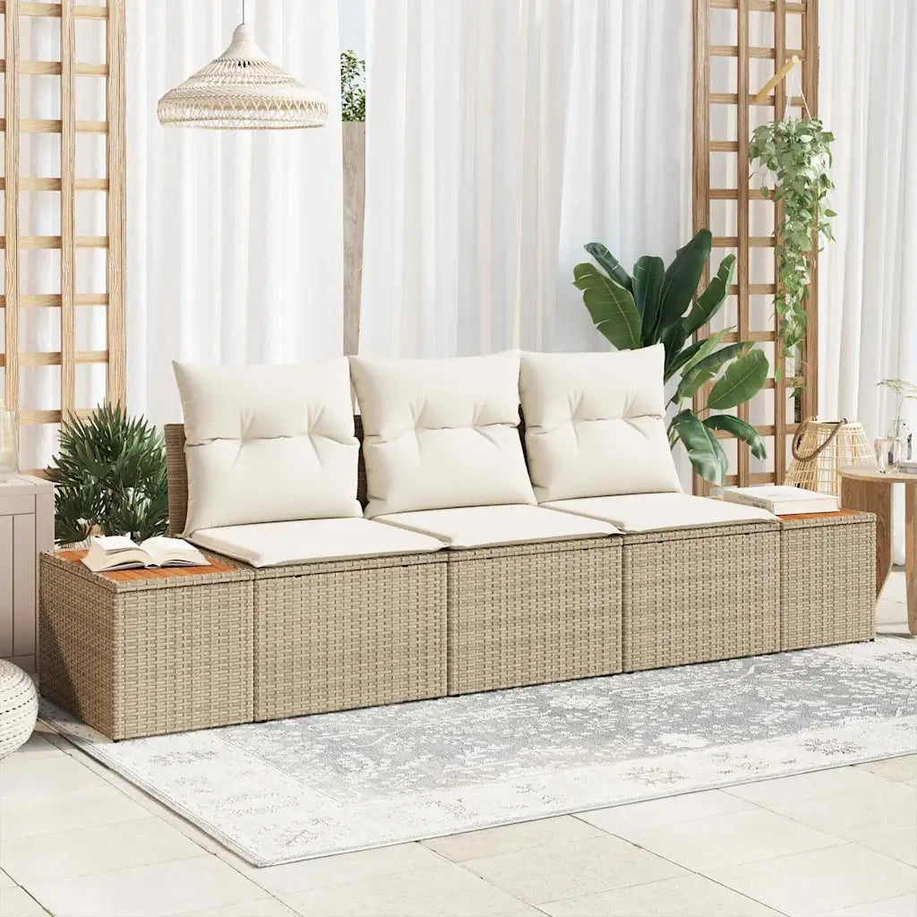Set Divano da Giardino con cuscino 3 pcs Beige polyrattan