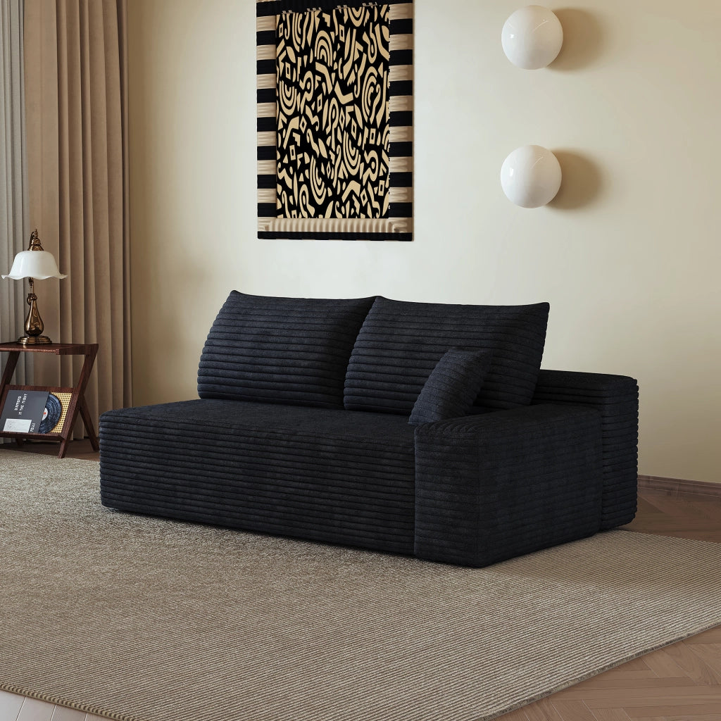 Divano modulare a 2 posti con chaise longue senza montaggio in tessuto a coste peluche nero salvaspazio