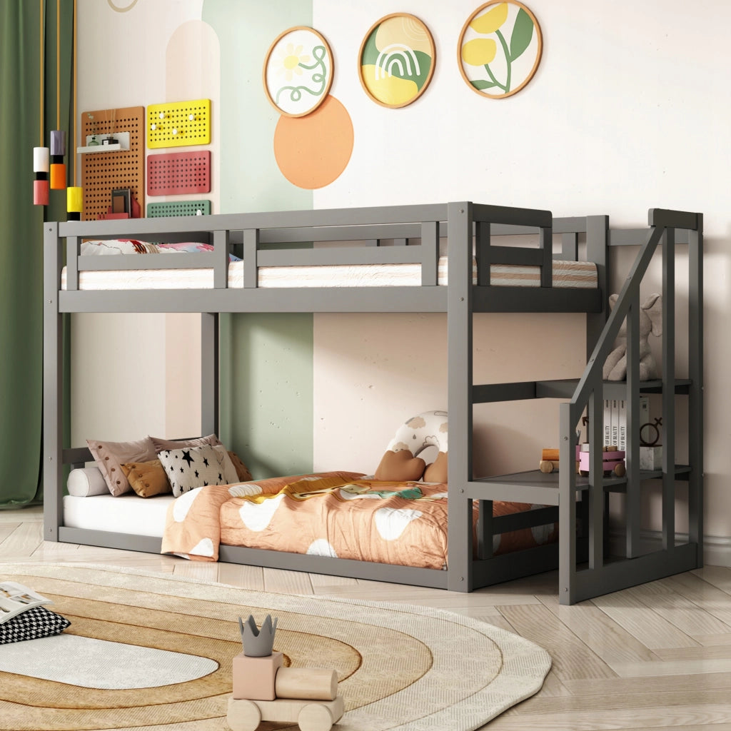 Letto a castello basso 90x200 - Xylo - Grigio senza materasso