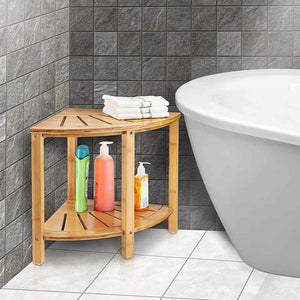 Tavolino Angolare Bagno Bambu Scaffale Sgabello Angolo 2 Ripiani Multiuso