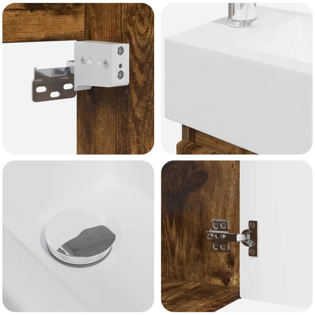 Mobile bagno con rubinetto Rovere Fumo 45,5 x 22,5 x 84 cm 889506