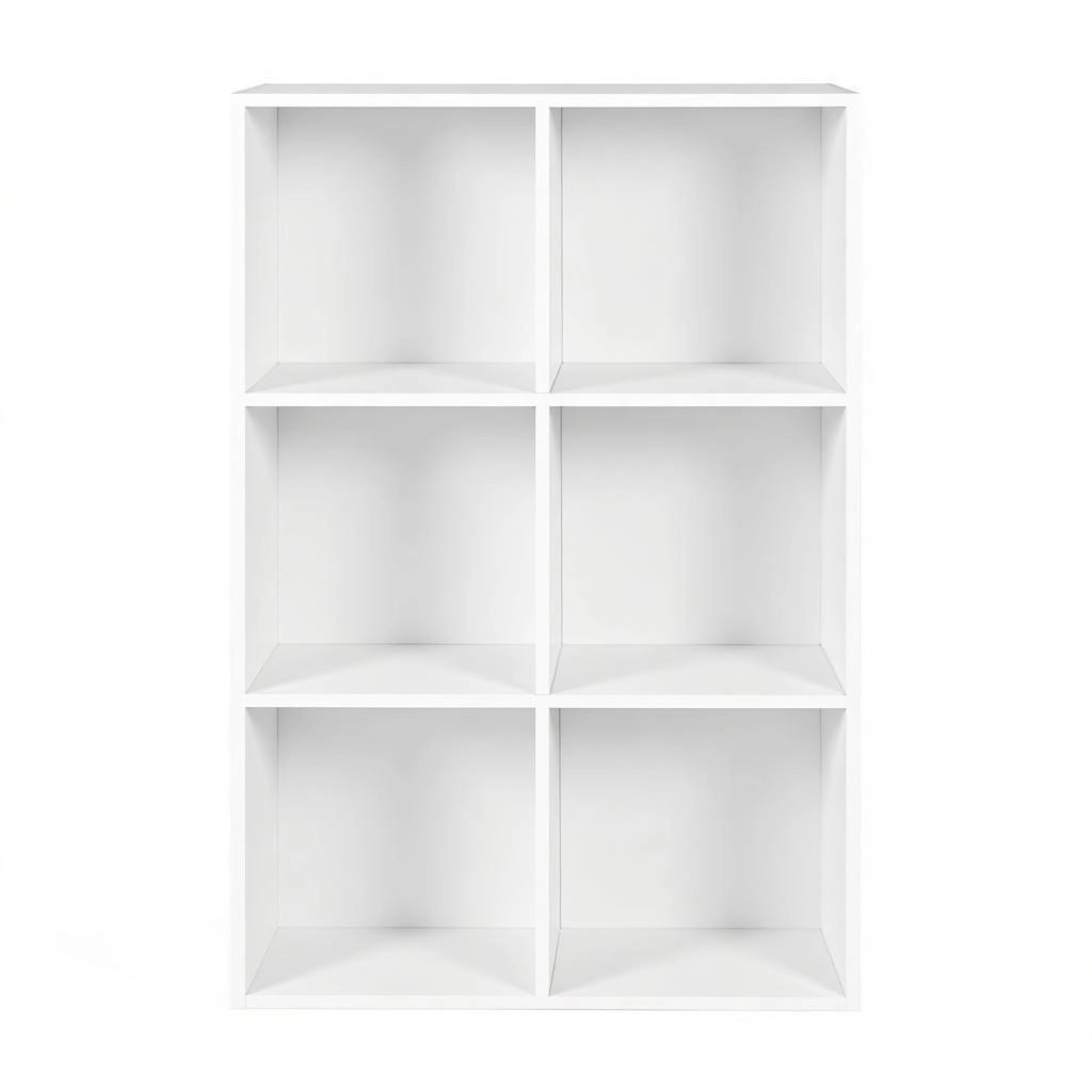 Libreria a cubi bianca in legno ingegnerizzato, 6 scomparti, scaffale da terra multifunzione