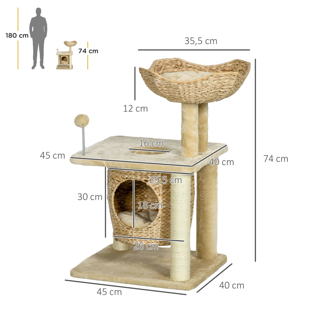 Albero per gatti con tiragraffi in sisal e nicchia ¨C zephmum ¨C beige 45x40x74 cm