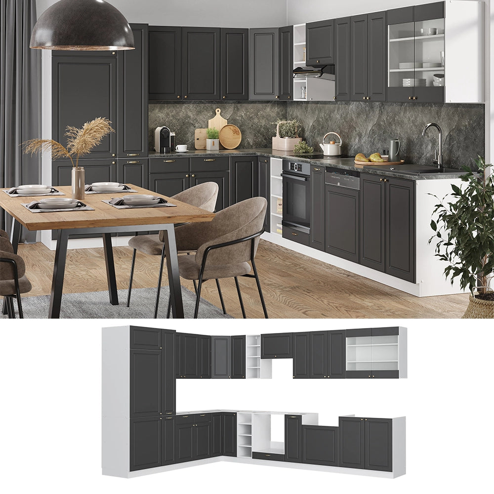 Cucina angolare completa Fame-Line Antracite-oro/Bianco 347 x 60 cm, PL Rovere Vicco