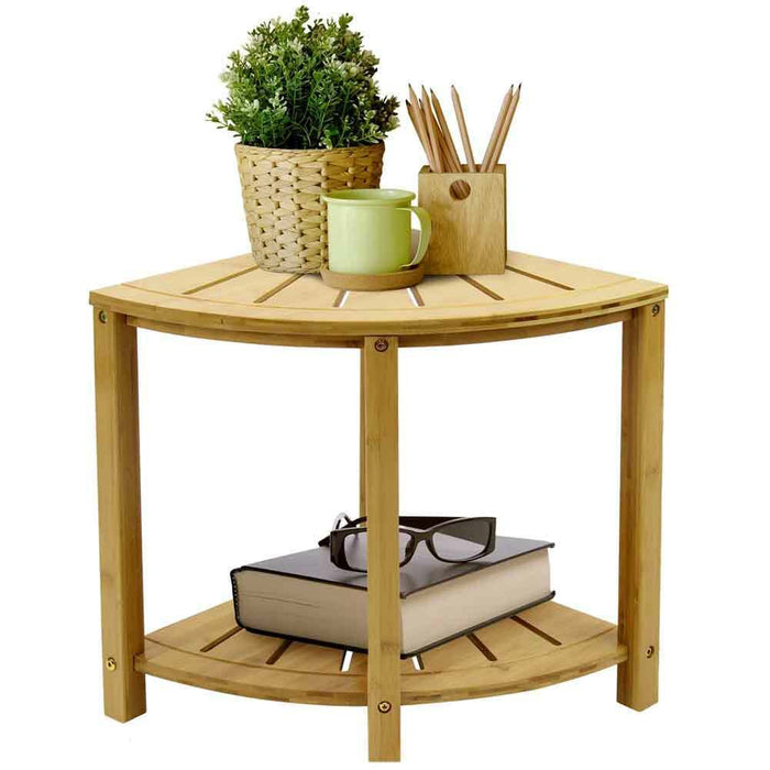 Tavolino Angolare Bagno Bambu Scaffale Sgabello Angolo 2 Ripiani Multiuso
