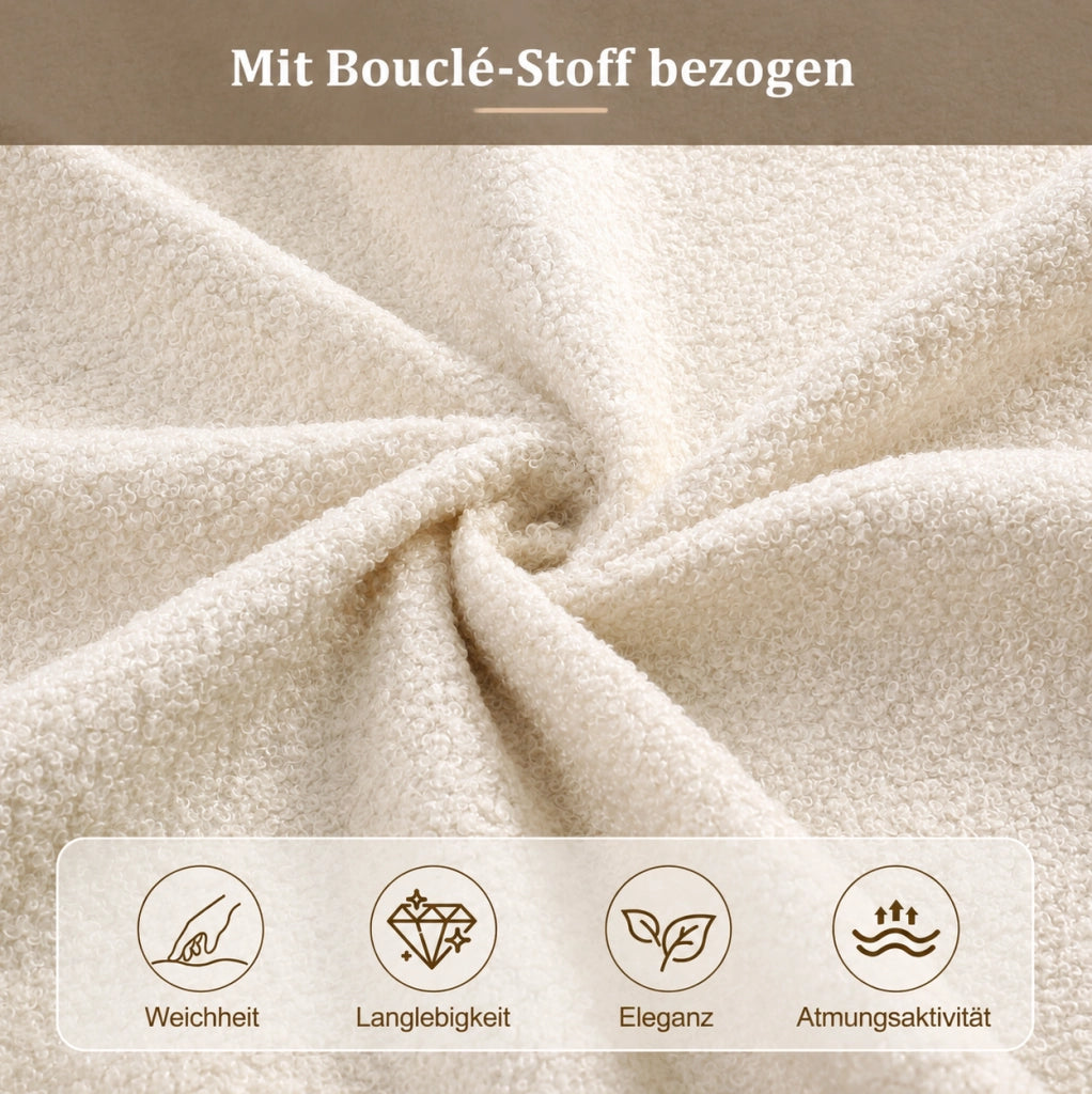 Letto imbottito beige in bouclé con vano contenitore e rete a doghe