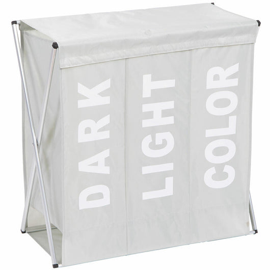 Cesto Biancheria 3 Scomparti Portabiancheria Pieghevole Metallo e Tessuto Grigio