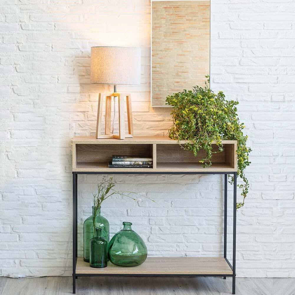 Mobile Mobiletto Tavolino Metallo Nero e Legno Ripiani Scomparti Design Moderno