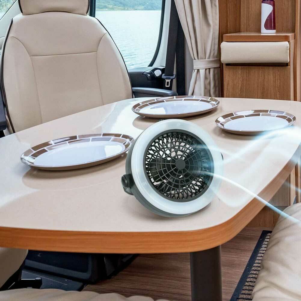 Lampada da Tavolo con Ventilatore Luce 12 LED Campeggio a Batteria Portatile