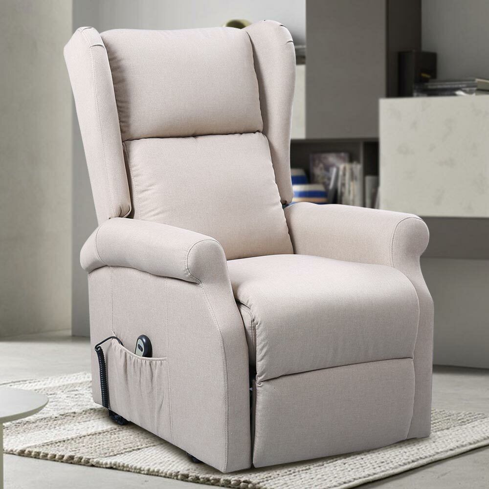 Poltrona Alzapersona Elettrica Motorizzata Reclinabile Tessuto Beige Anziani