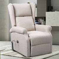 Poltrona Alzapersona Elettrica Motorizzata Reclinabile Tessuto Beige Anziani