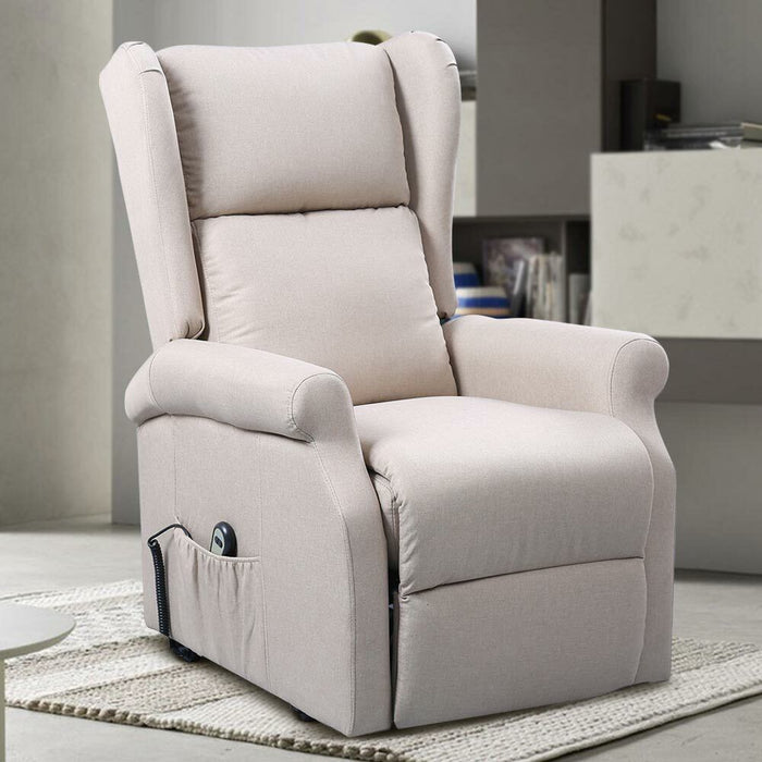 Poltrona Alzapersona Elettrica Motorizzata Reclinabile Tessuto Beige Anziani