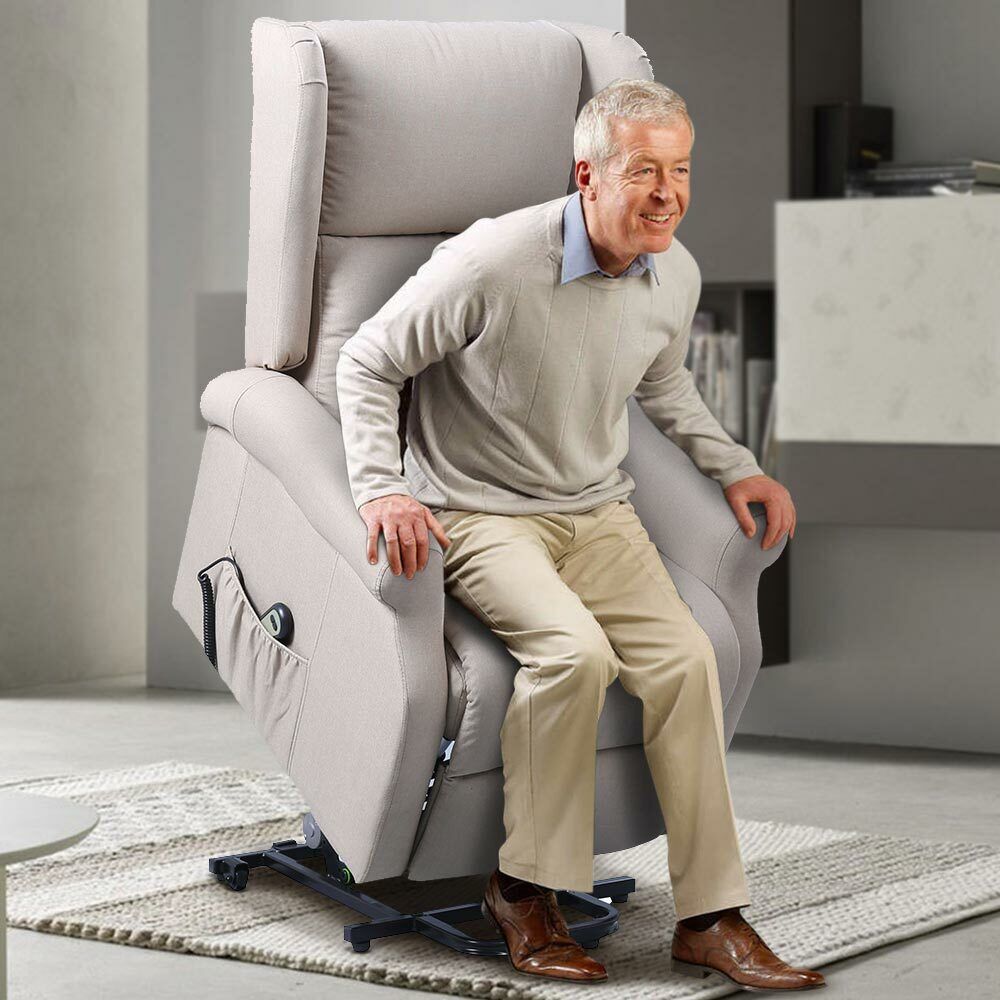 Poltrona Alzapersona Elettrica Motorizzata Reclinabile Tessuto Beige Anziani