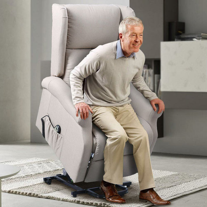 Poltrona Alzapersona Elettrica Motorizzata Reclinabile Tessuto Beige Anziani