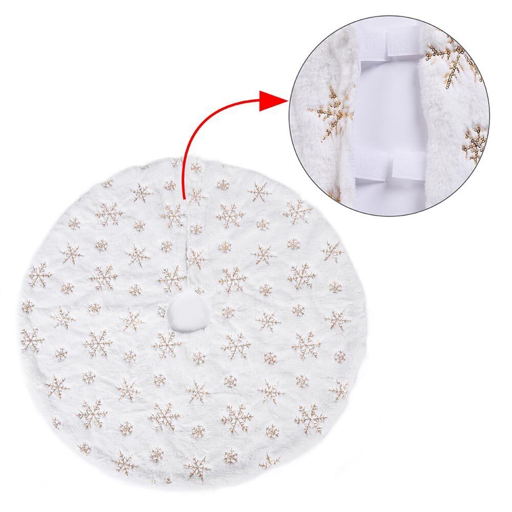 Tappeto Gonna Copertura Base Albero di Natale 80cm Peluche Fiocchi di Neve Gold