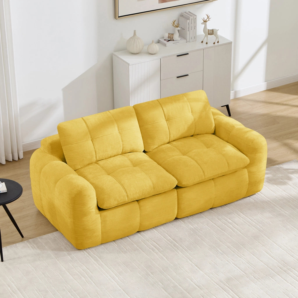 Divano modulare 2 posti in chenille gialla 194x97x68 cm con seduta profonda