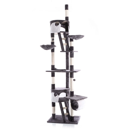 Albero tiragraffi 240-260 cm grigio/bianco Modello a soffitto Con sisal nicchie e amache