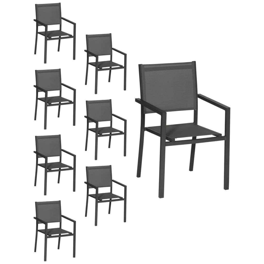 Set di 8 sedie in alluminio antracite - textilene grigio