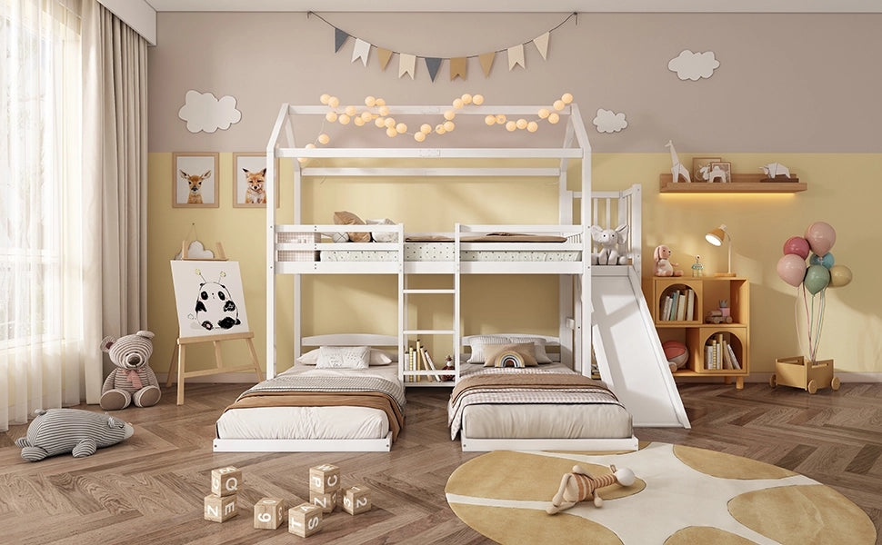Etagenbett con scivolo in pino e MDF 90x200 cm