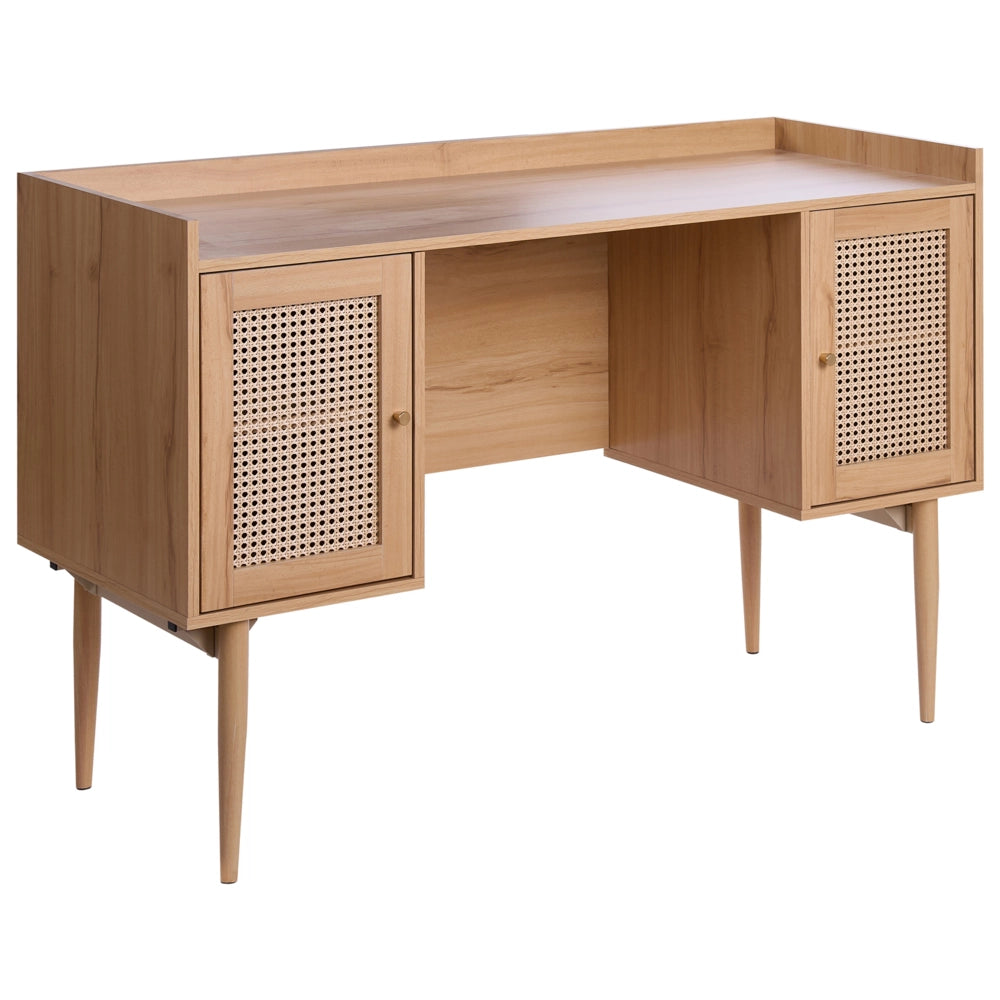Scrivania Home Office Struttura in metallo Nero Piano in vetro temperato Cassetti portaoggetti Design industriale moderno