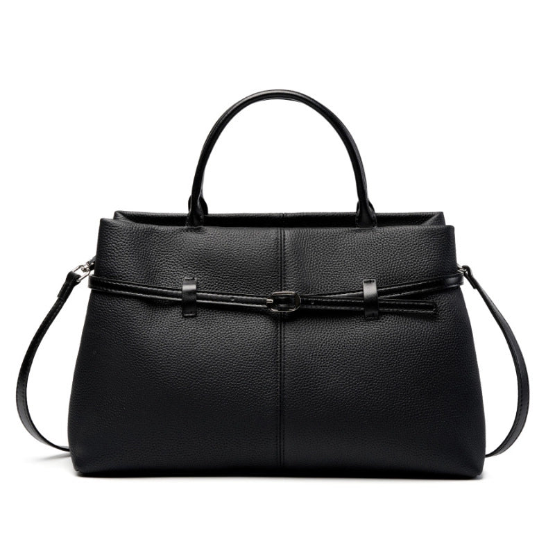 Borsa a mano grande da donna in vera pelle, colore nero, ideale per il tempo libero.