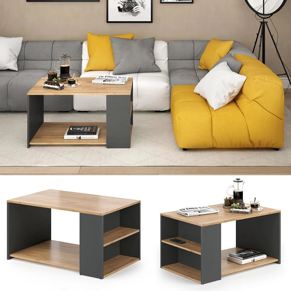 Tavolino da salotto Dario, Antracite/Rovere sabbia, 90 x 59 cm