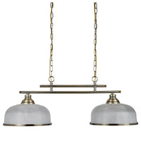 Lampadario Rustico-Country Bistrot Ii Acciaio Ottone Vetro 2 Luci E27